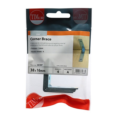 4 x TIMCO Corner Braces Silver - 38 x 38 x 16