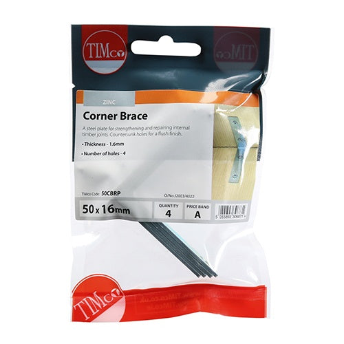 4 x TIMCO Corner Braces Silver - 50 x 50 x 16