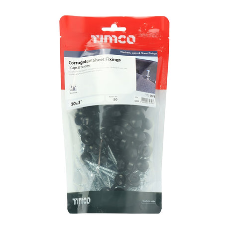 50 x TIMCO Corrugated Sheet Fixings Black - 10 x 3