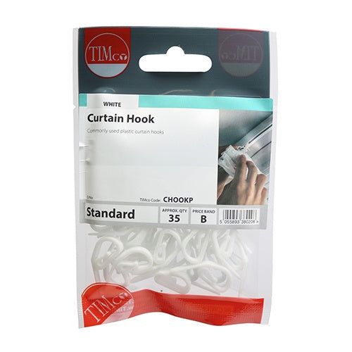 35 x TIMCO Plastic Curtain Hooks White -