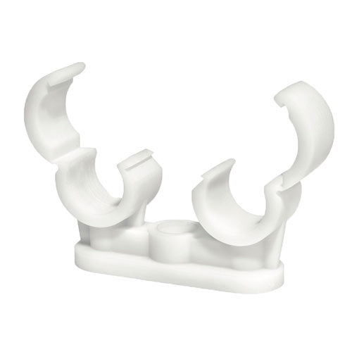 50 x Quick Lock Double Pipe Clips White  - 22mm