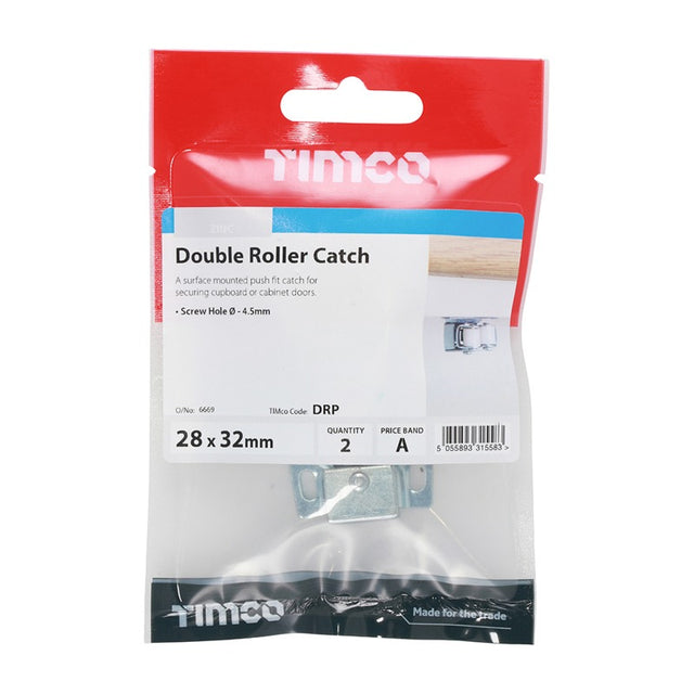 Pair of - TIMCO Double Roller Catches Zinc - 28 x 32 x 1