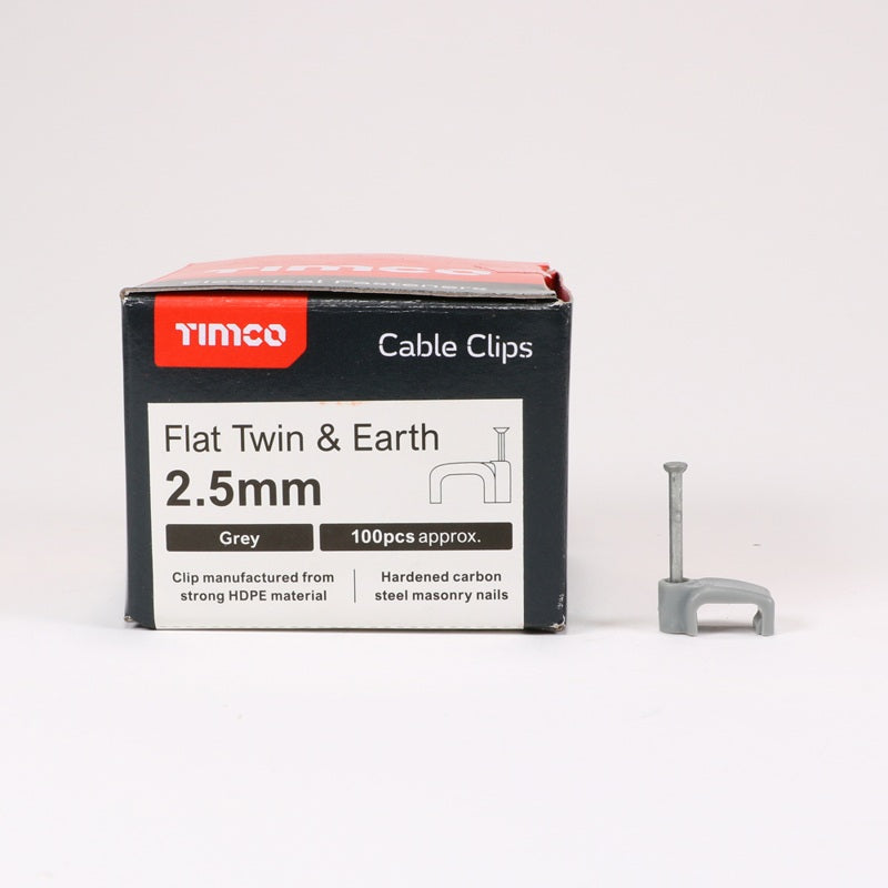 100 x TIMCO Flat & Twin Cable Clips Grey - To fit 2.5mm