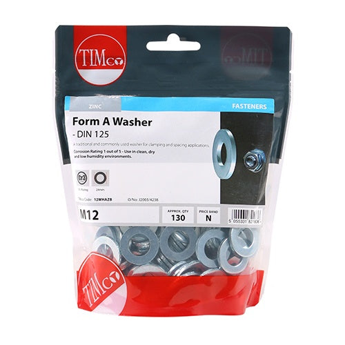 130 x TIMCO Form A Washers DIN125-A Silver - M12