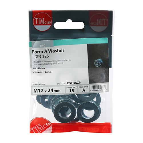 15 x TIMCO Form A Washers DIN125-A Silver - M12