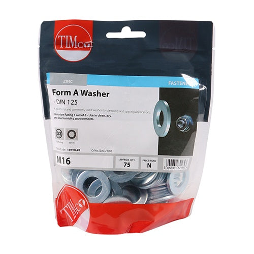 75 x TIMCO Form A Washers DIN125-A Silver - M16