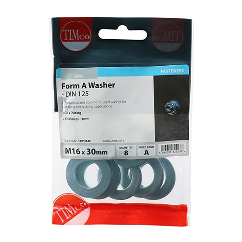 8 x TIMCO Form A Washers DIN125-A Silver - M16