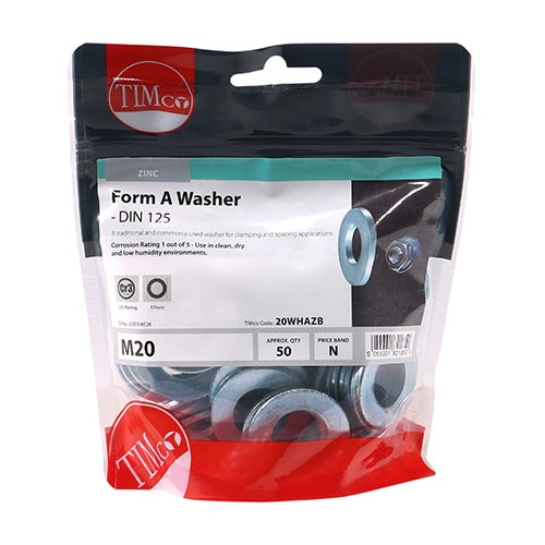 50 x TIMCO Form A Washers DIN125-A Silver - M20