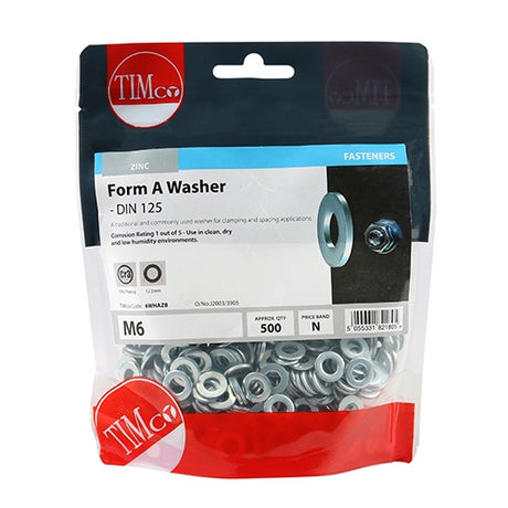 500 x TIMCO Form A Washers DIN125-A Silver - M6