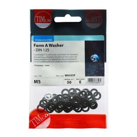 50 x TIMCO Form A Washers DIN125-A A2 Stainless Steel - M5