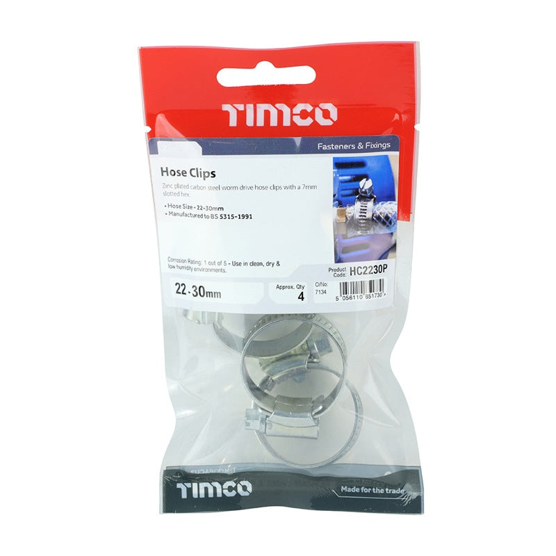 4 x TIMCO Hose Clips Silver - 22-30mm