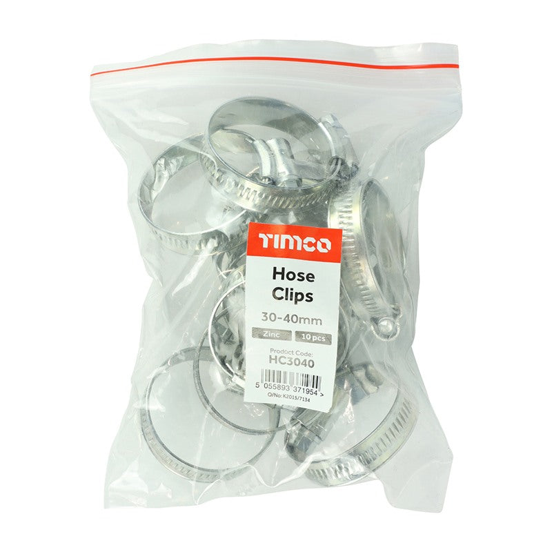 10 x TIMCO Hose Clips Silver - 30-40mm