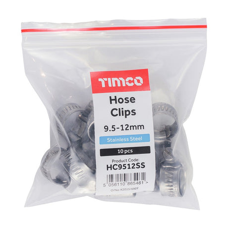 10 x TIMCO Hose Clips A2 Stainless Steel - 9.5-12mm