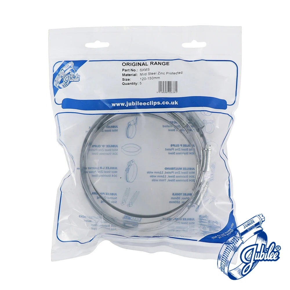 5 x Jubilee Clip Mild Steel 120-150mm