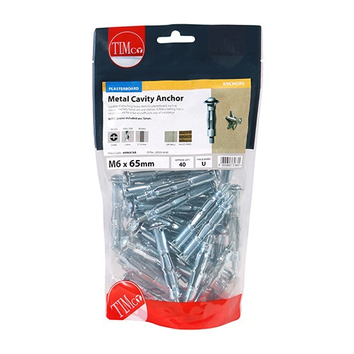 40 x TIMCO Metal Cavity Anchors Silver - M6 x 65 (70mm Screw)