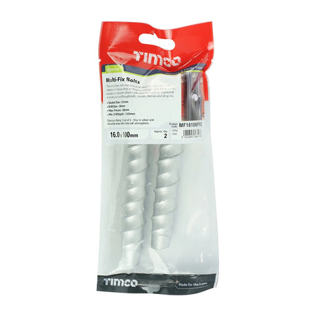 Pair of - TIMCO Multi-Fix Bolts Hex Head Exterior Silver - 16.0 x 100
