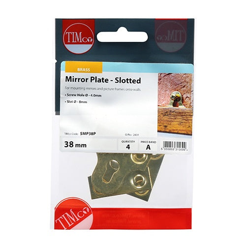 4 x TIMCO Mirror Plates Slotted Electro Brass - 38mm