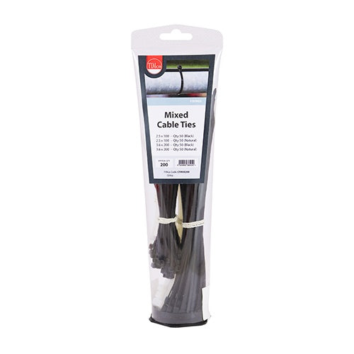 200 x TIMCO Cable Ties Mixed Black & Natural - Mixed