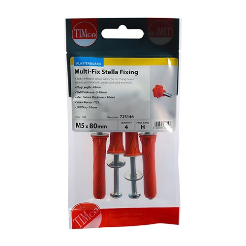 4 x TIMCO Stella-Fix Universal Cavity & Wall Anchors - M5 x 80