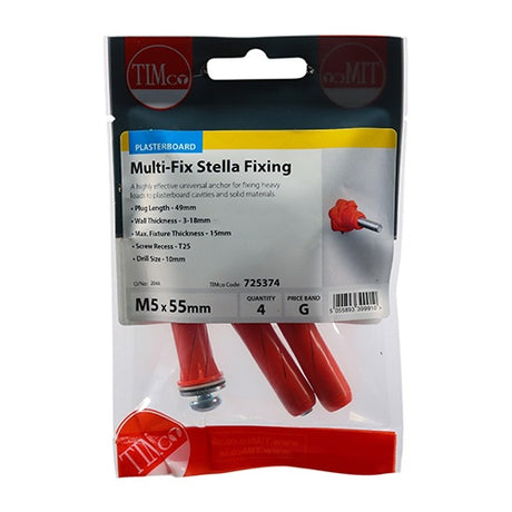 4 x TIMCO Stella-Fix Universal Cavity & Wall Anchors - M5 x 55