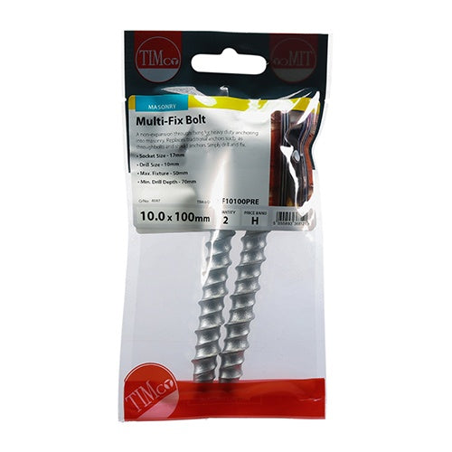 Pair of - TIMCO Multi-Fix Bolts Hex Head Exterior Silver - 10.0 x 100