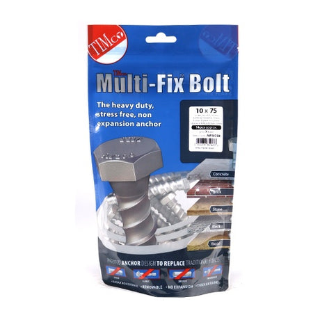 14 x TIMCO Multi-Fix Bolts Hex Head Exterior Silver - 10.0 x 75