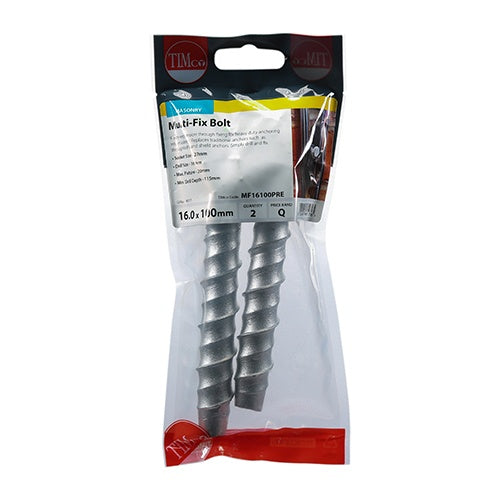 Pair of - TIMCO Multi-Fix Bolts Hex Head Exterior Silver - 16.0 x 100