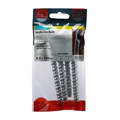 4 x TIMCO Multi-Fix Bolts Hex Head Exterior Silver - 8.0 x 100