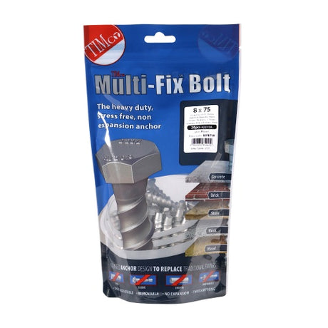 26 x TIMCO Multi-Fix Bolts Hex Head Exterior Silver - 8.0 x 75