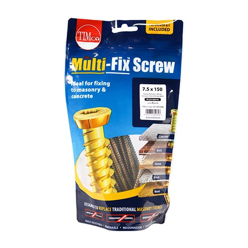 30 x TIMCO Concrete Screws Flat Countersunk Gold - 7.5 x 150