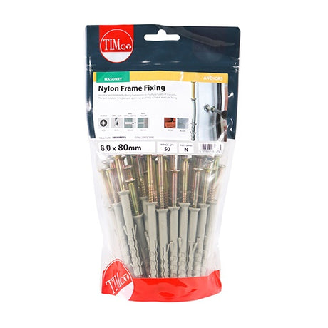 50 x TIMCO Nylon Frame Fixings - 8.0 x 80