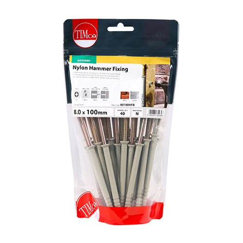 40 x TIMCO Nylon Hammer Fixings - 8.0 x 100