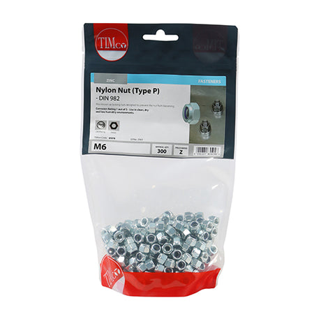 300 x TIMCO Nylon Insert Nuts Type P DIN982 Silver - M6