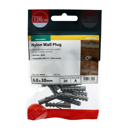 20 x TIMCO Nylon Plugs - 6.0 x 30