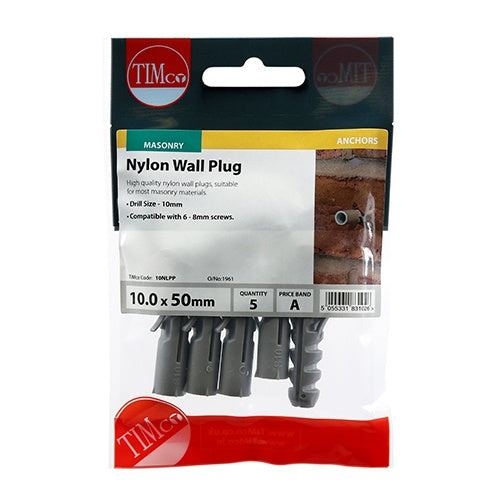 5 x TIMCO Nylon Plugs - 10.0 x 50