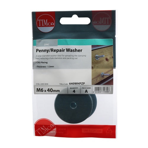 4 x TIMCO Penny / Repair Washers DIN9054 Silver - M6 x 40