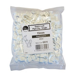 50 x Quick Lock Single Pipe Clips White  - 15mm