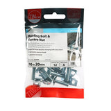 12 x TIMCO Roofing Bolts & Square Nuts Silver - M6 x 20