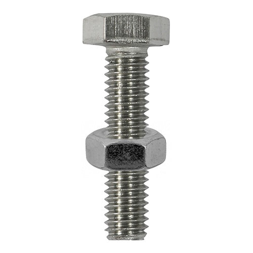 Pair of - TIMCO Set Screws DIN933 Hex & Nut DIN934 Silver A2 Stainless Steel - M10 x 100