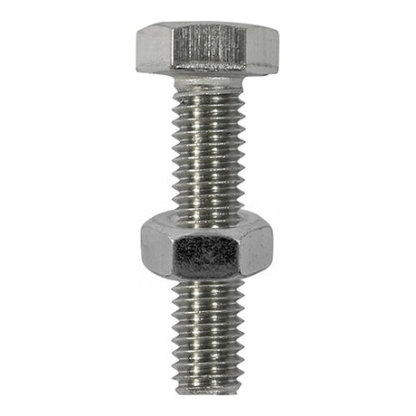 Pair of - TIMCO Set Screws DIN933 Hex & Nut DIN934 Silver A2 Stainless Steel - M12 x 50