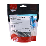 10 x TIMCO Set Screws DIN933 Grade 8.8 & Hex Nut DIN934 Silver - M12 x 80