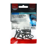 8 x TIMCO Set Screws DIN933 Hex & Nut DIN934 Silver A2 Stainless Steel - M6 x 20