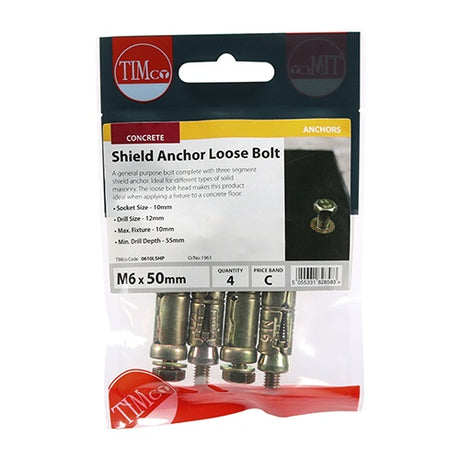 4 x TIMCO Shield Anchors Loose Bolt Gold - M6:10L (M6 x 50)