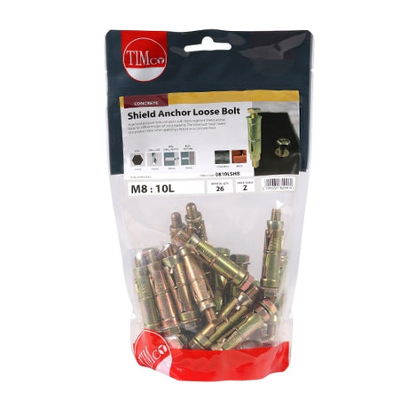 26 x TIMCO Shield Anchors Loose Bolt Gold - M8:10L (M8 x 60)