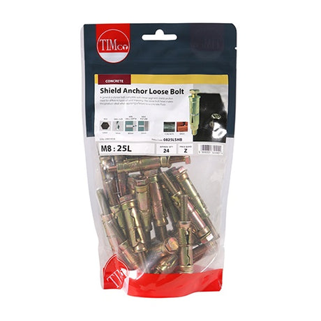 24 x TIMCO Shield Anchors Loose Bolt Gold - M8:25L (M8 x 75)