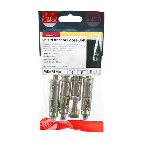 4 x TIMCO Shield Anchors Loose Bolt Gold - M8:25L (M8 x 75)