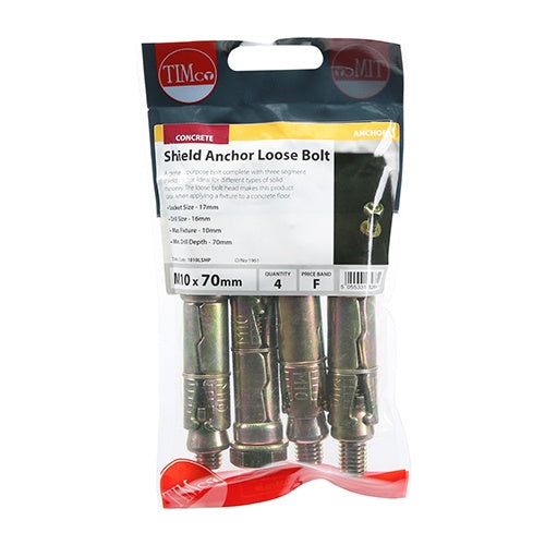 4 x TIMCO Shield Anchors Loose Bolt Gold - M10:10L (M10 x 70)