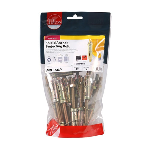 22 x TIMCO Shield Anchors Projecting Bolt Gold - M8:60P (M8 x 120)