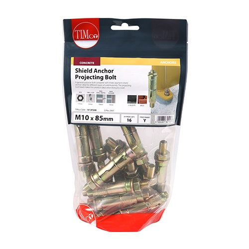 16 x TIMCO Shield Anchors Projecting Bolt Gold - M10:15P (M10 x 85)