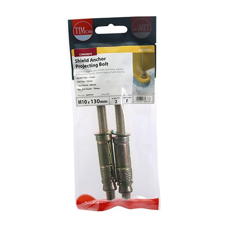 Pair of - TIMCO Shield Anchors Projecting Bolt Gold - M10:60P (M10 x 130)